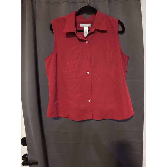 Blouse Femme Liz Claiborne - Manches Courtes - Col V - Taille M - Rouge - Occasion Très Bon état